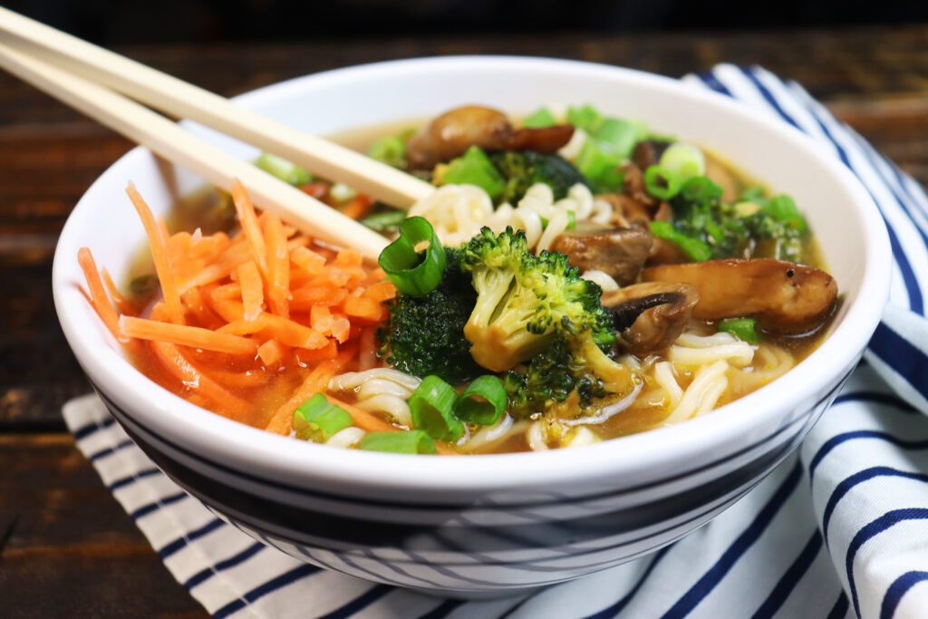 Mushroom and Broccoli Ramen Noodle Soup