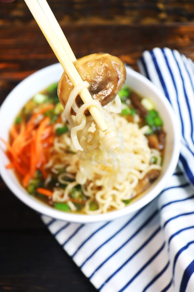 Mushroom and Broccoli Ramen Noodle Soup