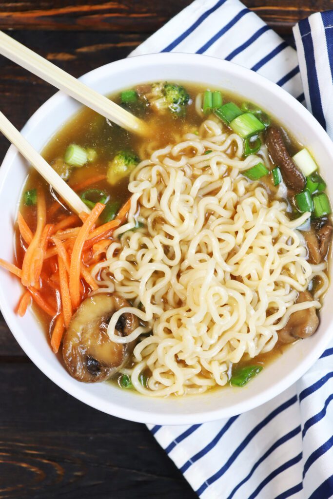 Mushroom and Broccoli Ramen Noodle Soup